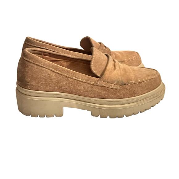 Patina Zoe Chunky Lug Loafers Platform •38.5/8.5• Taupe Beige Suede Portland - Picture 3 of 11